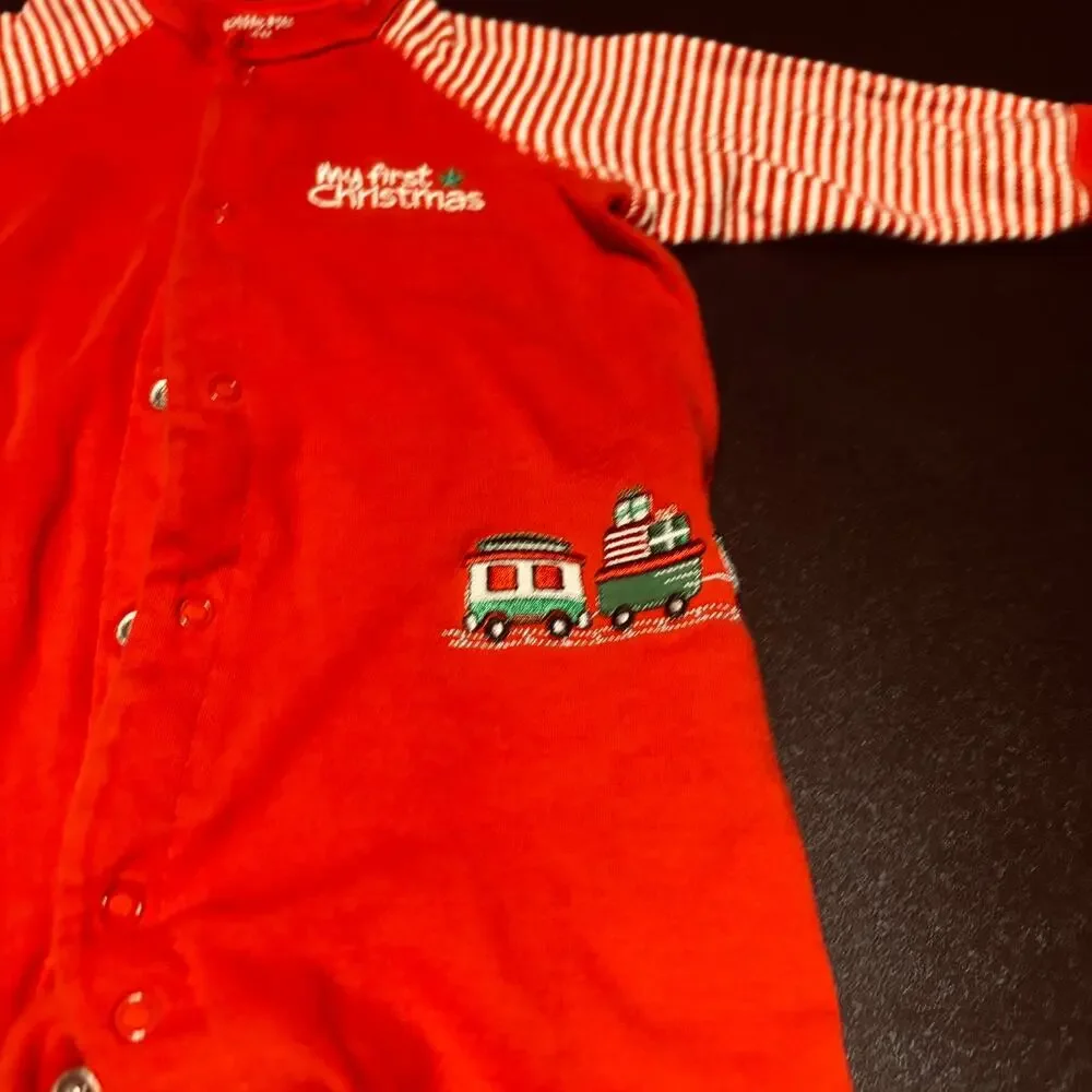 Little Me Baby Sleeper 0-3M First Christmas Red Train Footed Pajamas Outfit
